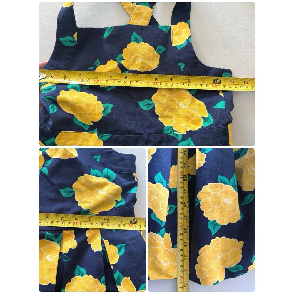NWOT Janie and Jack Yellow Floral Dress Navy Blue Cotton Pleated Cross Back Sz 8 - Picture 9 of 9